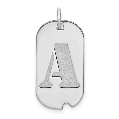 14k White Goldw Polished Letter A Initial Dog Tag Pendant