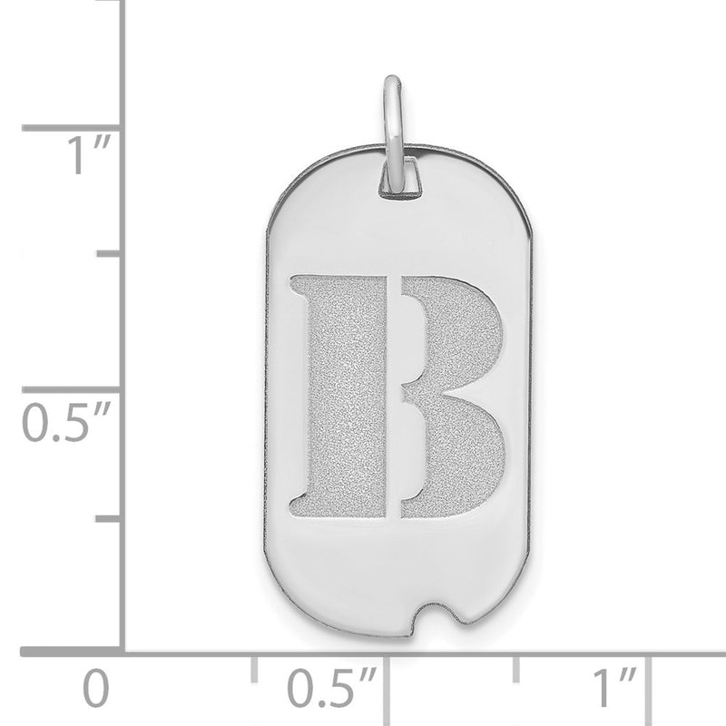 14k White Goldw Polished Letter B Initial Dog Tag Pendant