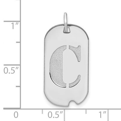 14k White Goldw Polished Letter C Initial Dog Tag Pendant