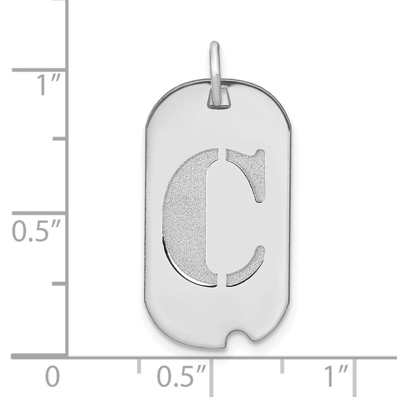 14k White Goldw Polished Letter C Initial Dog Tag Pendant
