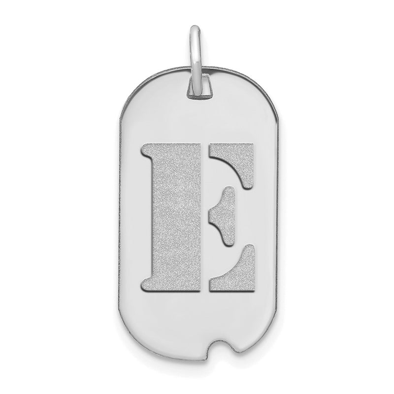 14k White Goldw Polished Letter E Initial Dog Tag Pendant