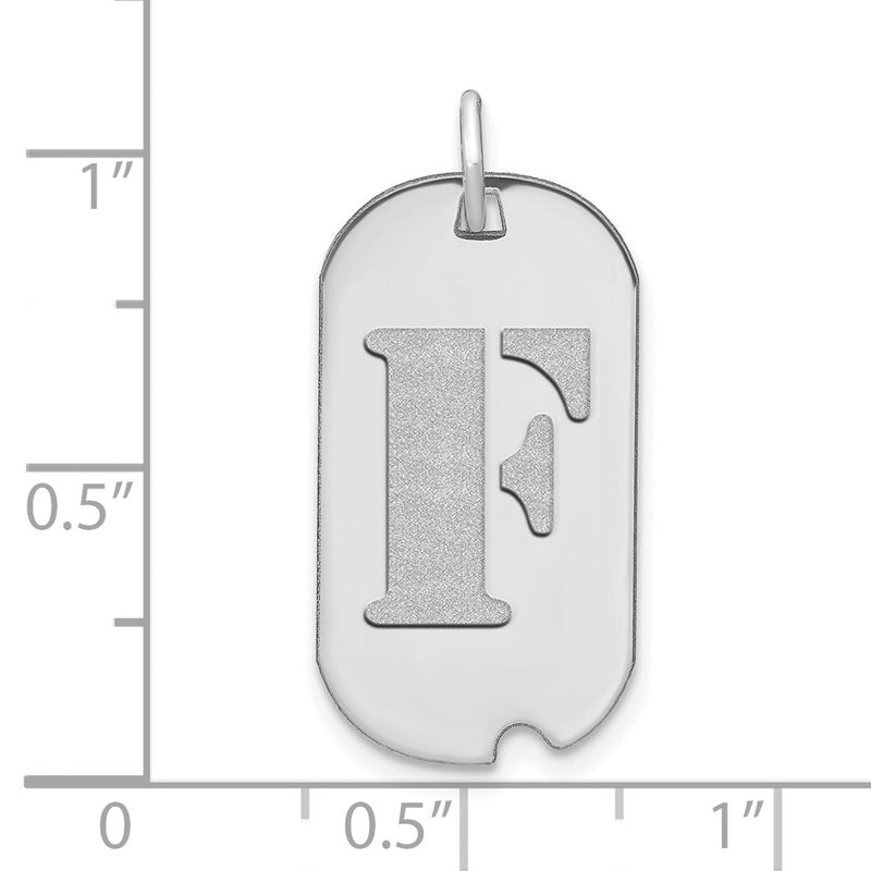 14k White Goldw Polished Letter F Initial Dog Tag Pendant