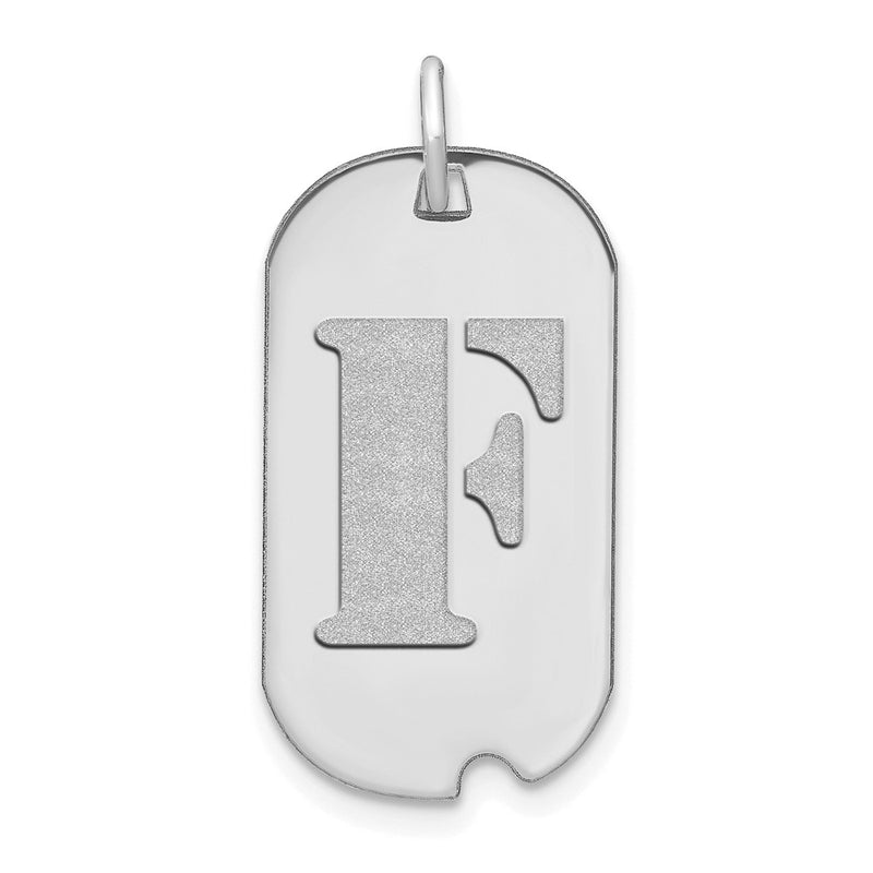 14k White Goldw Polished Letter F Initial Dog Tag Pendant