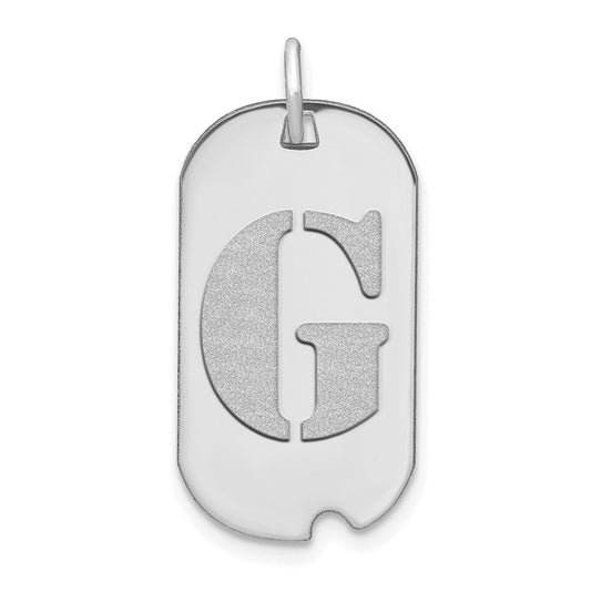 14k White Goldw Polished Letter G Initial Dog Tag Pendant