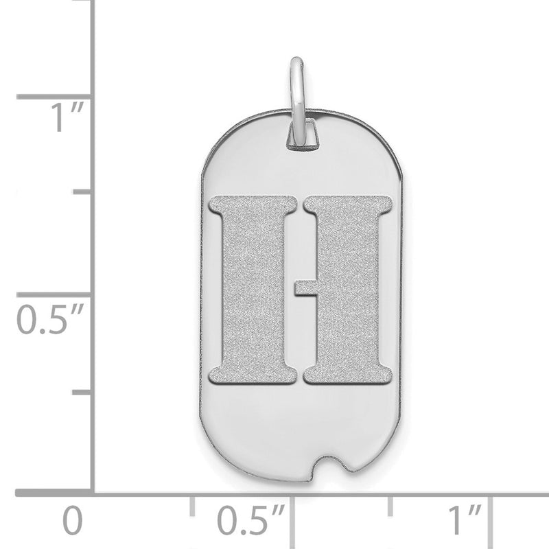 14k White Goldw Polished Letter H Initial Dog Tag Pendant