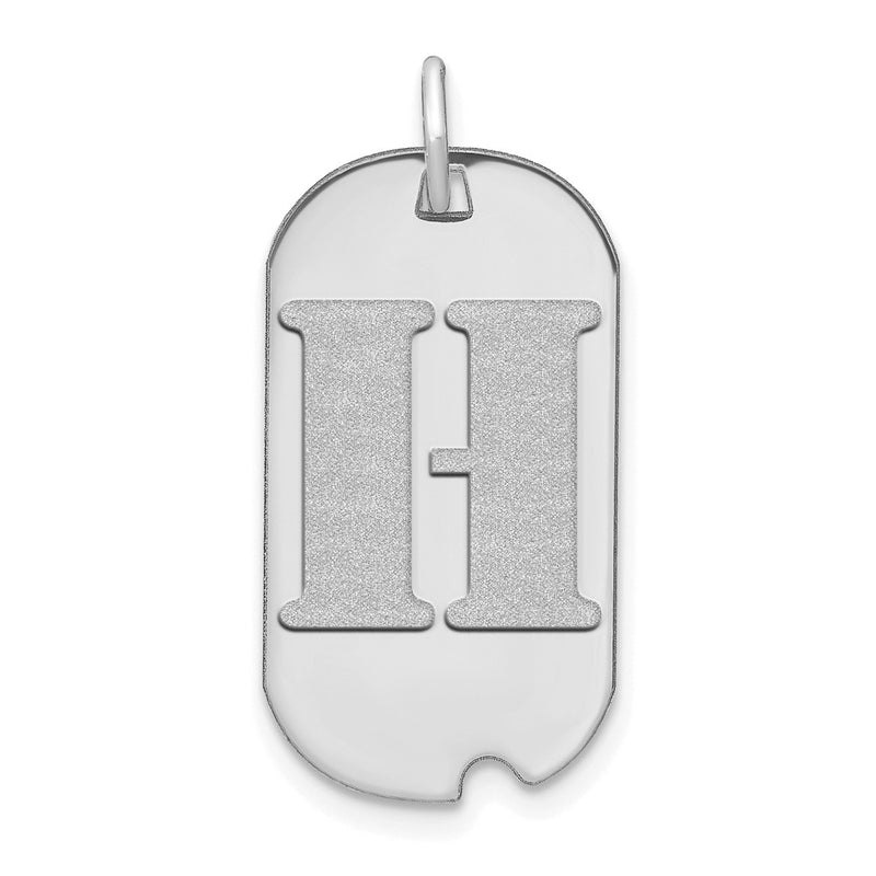 14k White Goldw Polished Letter H Initial Dog Tag Pendant
