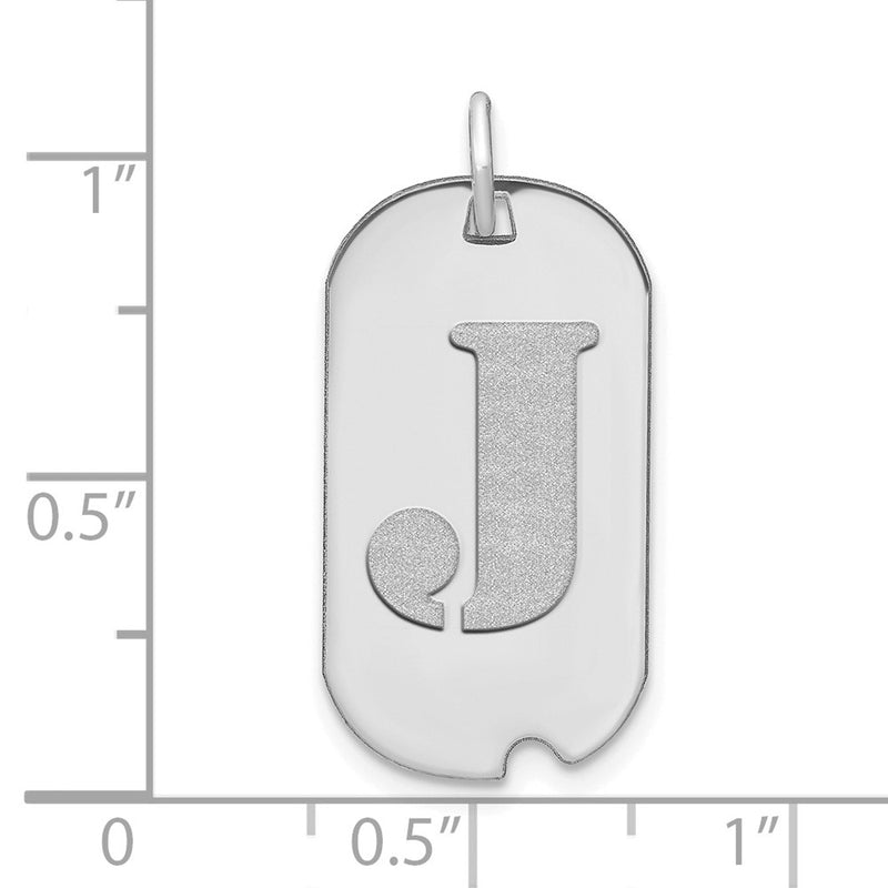 14k White Goldw Polished Letter J Initial Dog Tag Pendant
