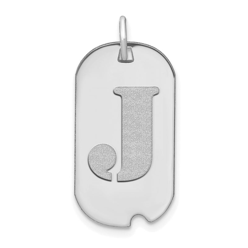 14k White Goldw Polished Letter J Initial Dog Tag Pendant