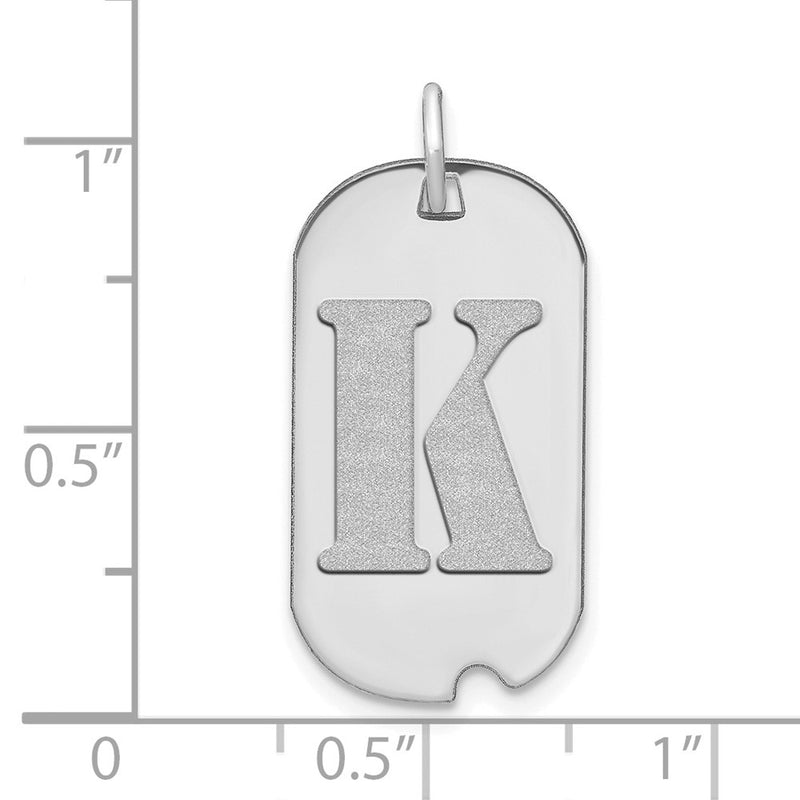 14k White Goldw Polished Letter K Initial Dog Tag Pendant