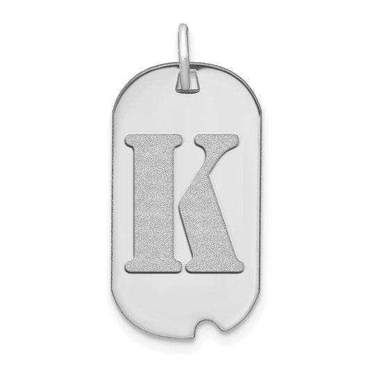 14k White Goldw Polished Letter K Initial Dog Tag Pendant
