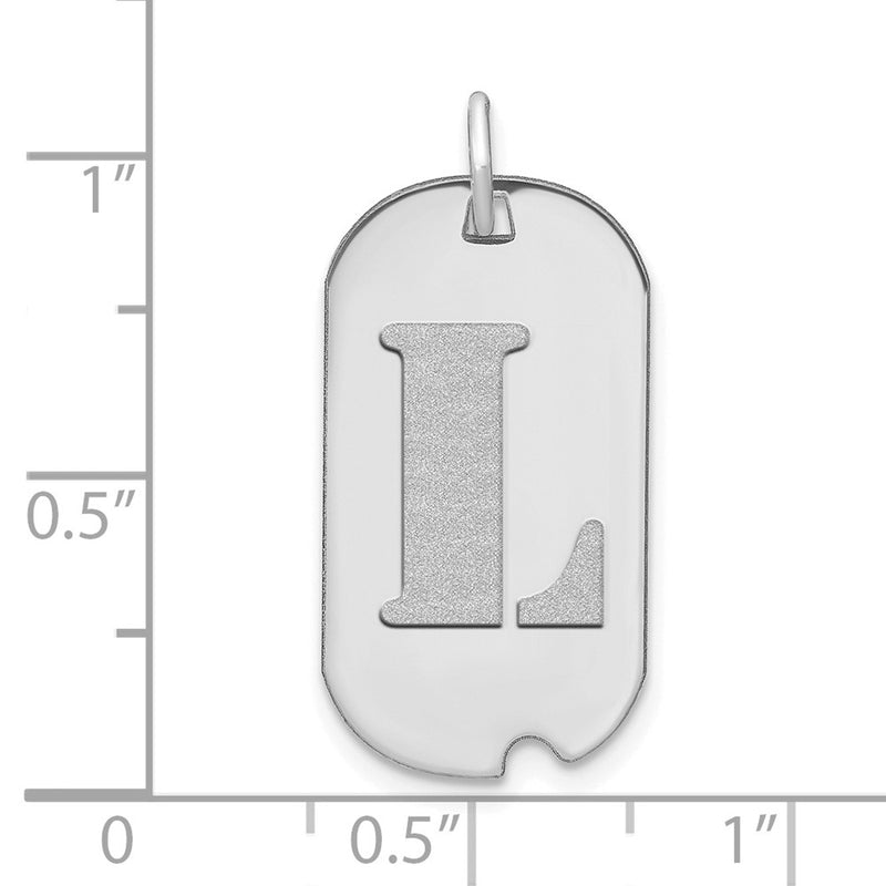 14k White Goldw Polished Letter L Initial Dog Tag Pendant