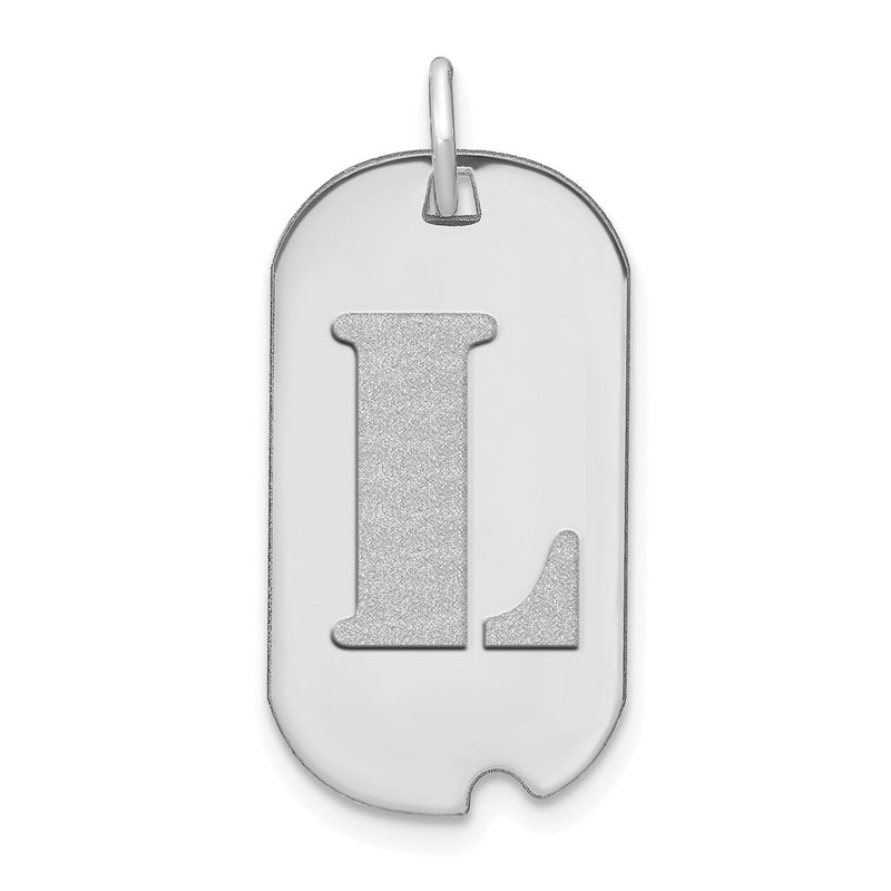14k White Goldw Polished Letter L Initial Dog Tag Pendant