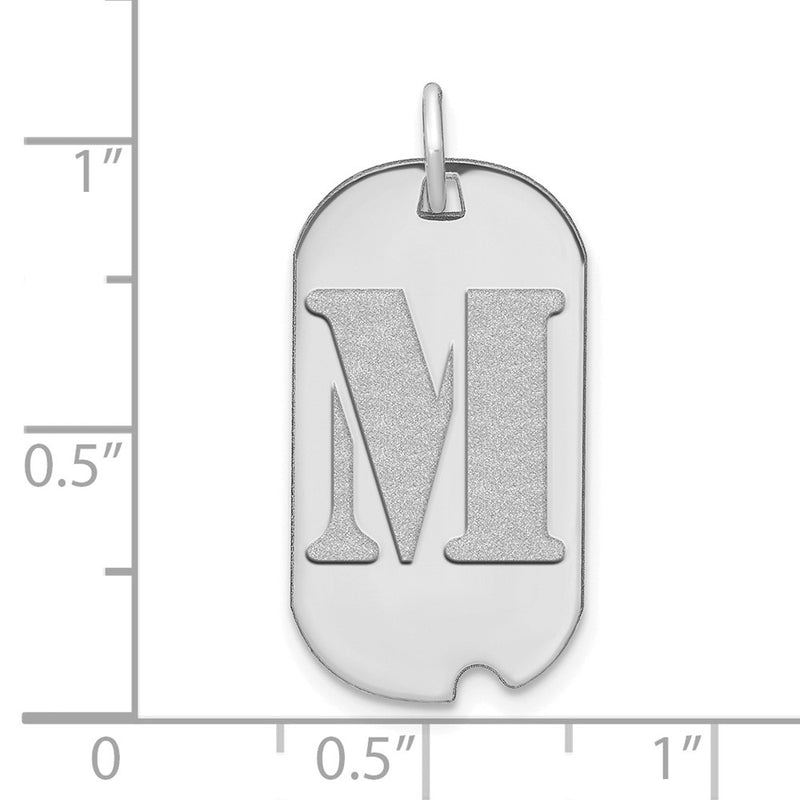 14k White Goldw Polished Letter M Initial Dog Tag Pendant