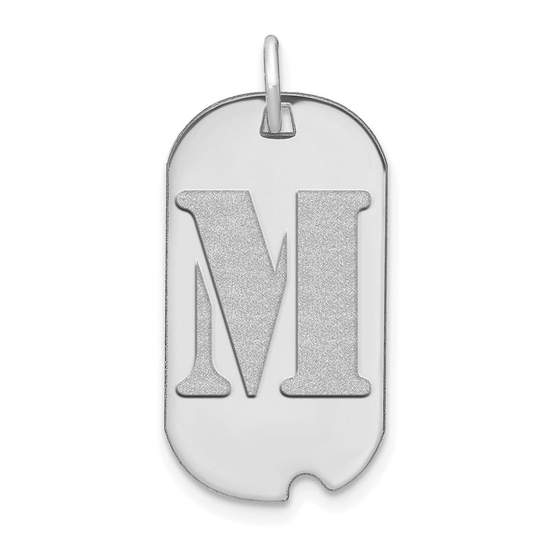 14k White Goldw Polished Letter M Initial Dog Tag Pendant