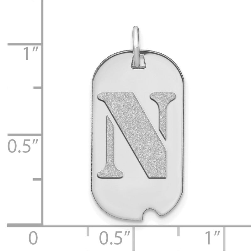 14k White Goldw Polished Letter N Initial Dog Tag Pendant