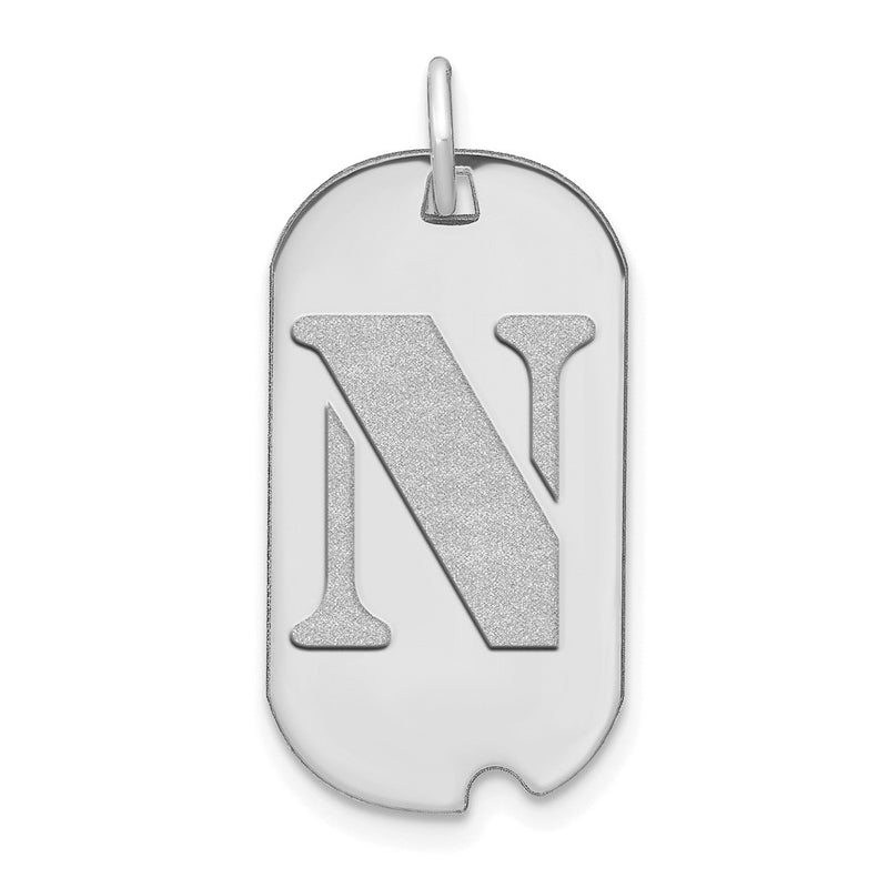14k White Goldw Polished Letter N Initial Dog Tag Pendant