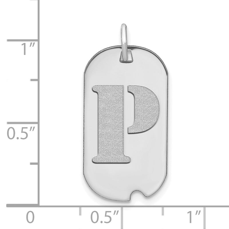 14k White Goldw Polished Letter P Initial Dog Tag Pendant