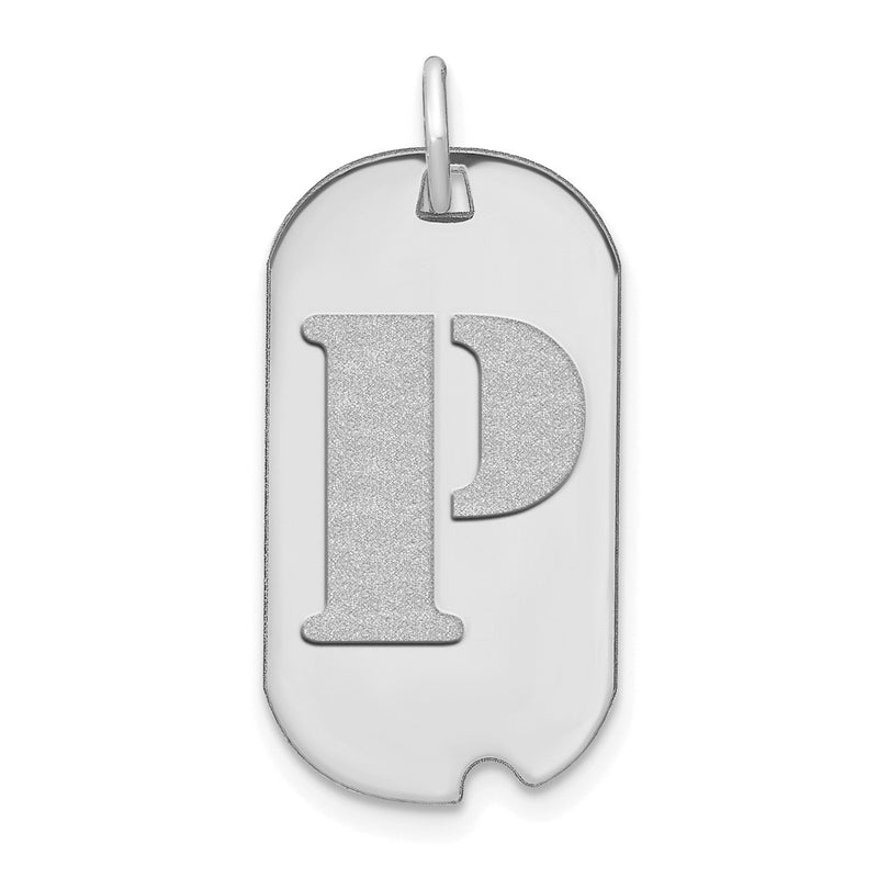 14k White Goldw Polished Letter P Initial Dog Tag Pendant