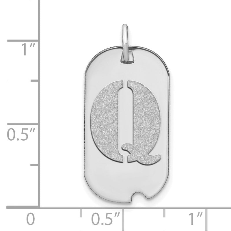14k White Goldw Polished Letter Q Initial Dog Tag Pendant