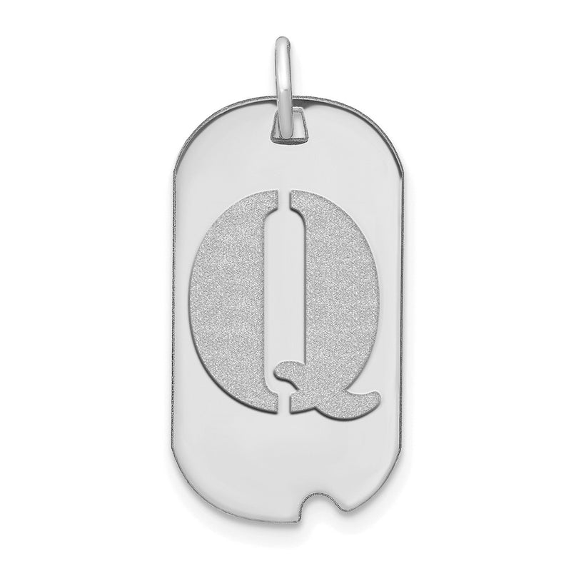 14k White Goldw Polished Letter Q Initial Dog Tag Pendant