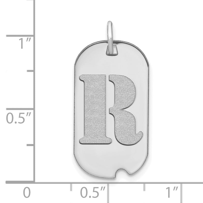 14k White Goldw Polished Letter R Initial Dog Tag Pendant