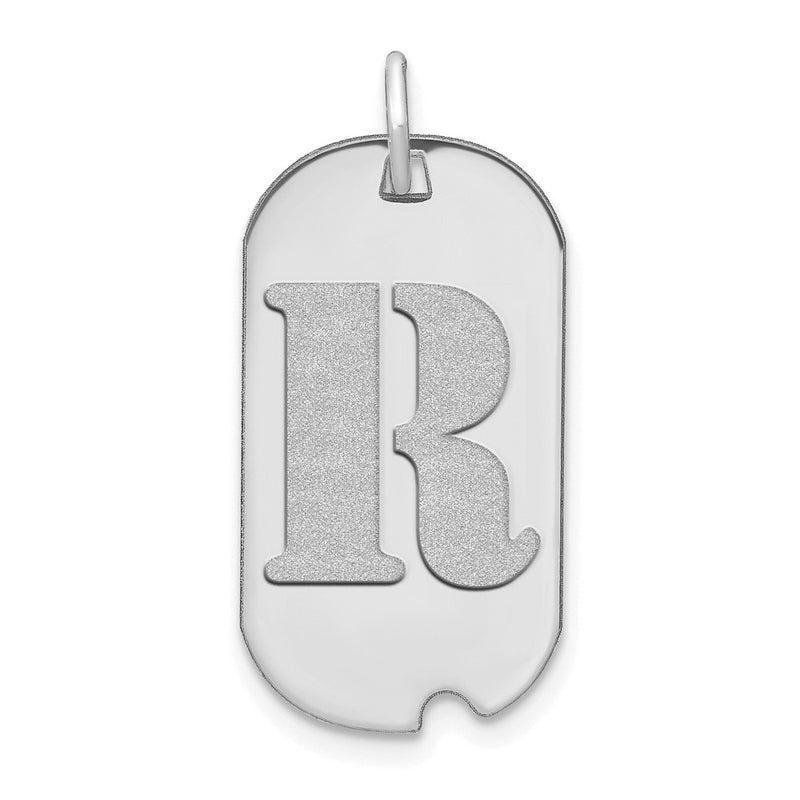 14k White Goldw Polished Letter R Initial Dog Tag Pendant