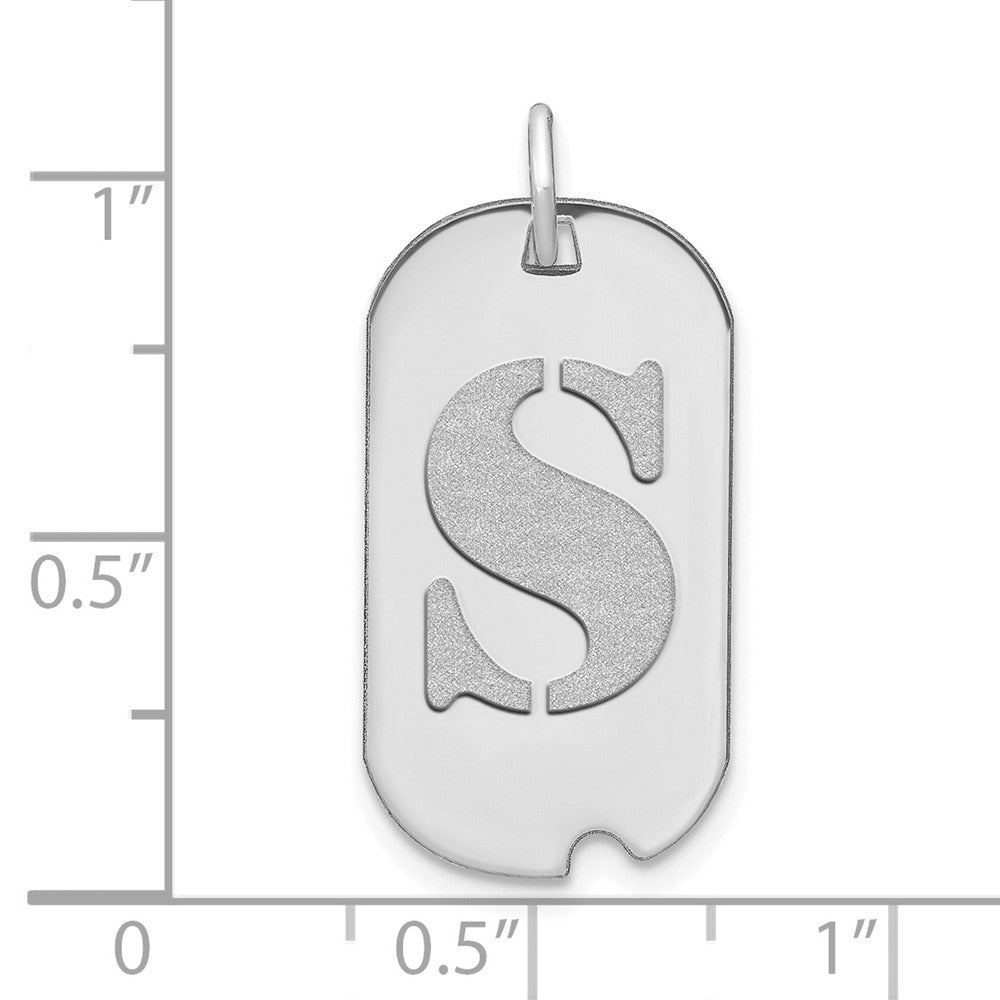 14k White Goldw Polished Letter S Initial Dog Tag Pendant