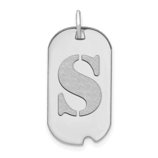 14k White Goldw Polished Letter S Initial Dog Tag Pendant