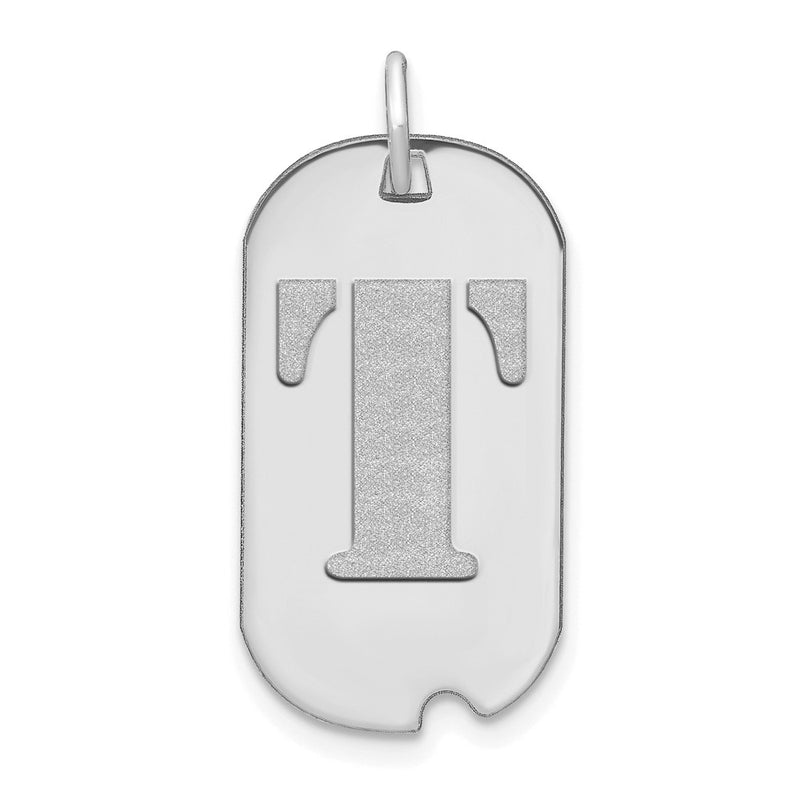 14k White Goldw Polished Letter T Initial Dog Tag Pendant