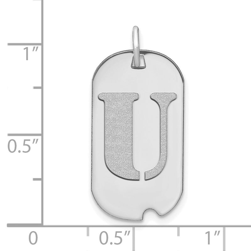 14k White Goldw Polished Letter U Initial Dog Tag Pendant
