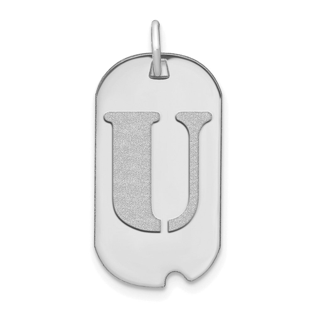 14k White Goldw Polished Letter U Initial Dog Tag Pendant