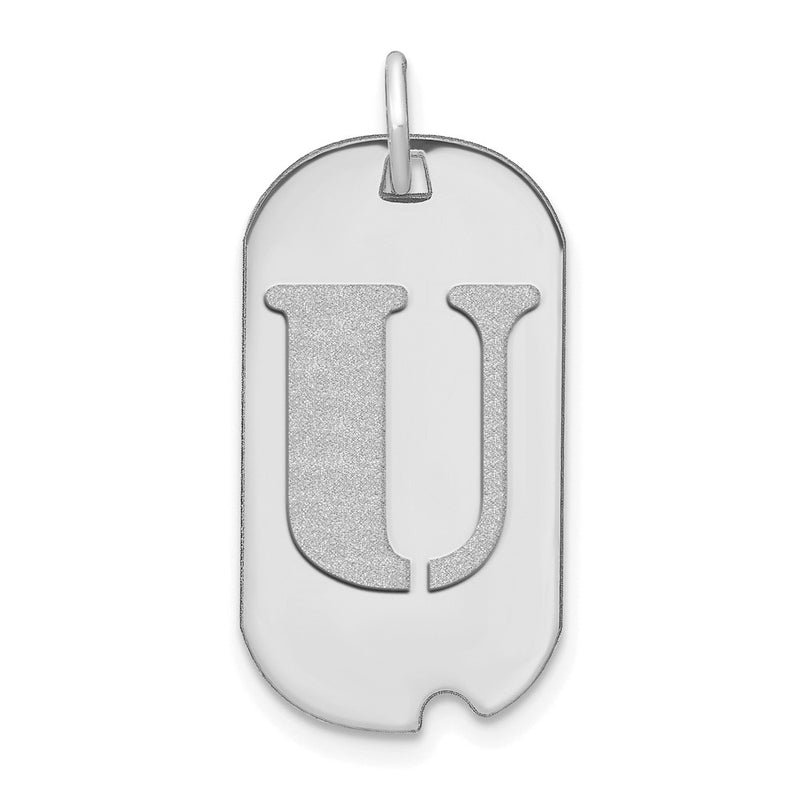14k White Goldw Polished Letter U Initial Dog Tag Pendant