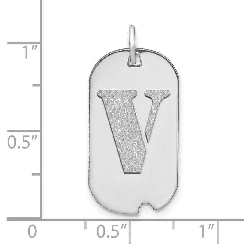 14k White Goldw Polished Letter V Initial Dog Tag Pendant