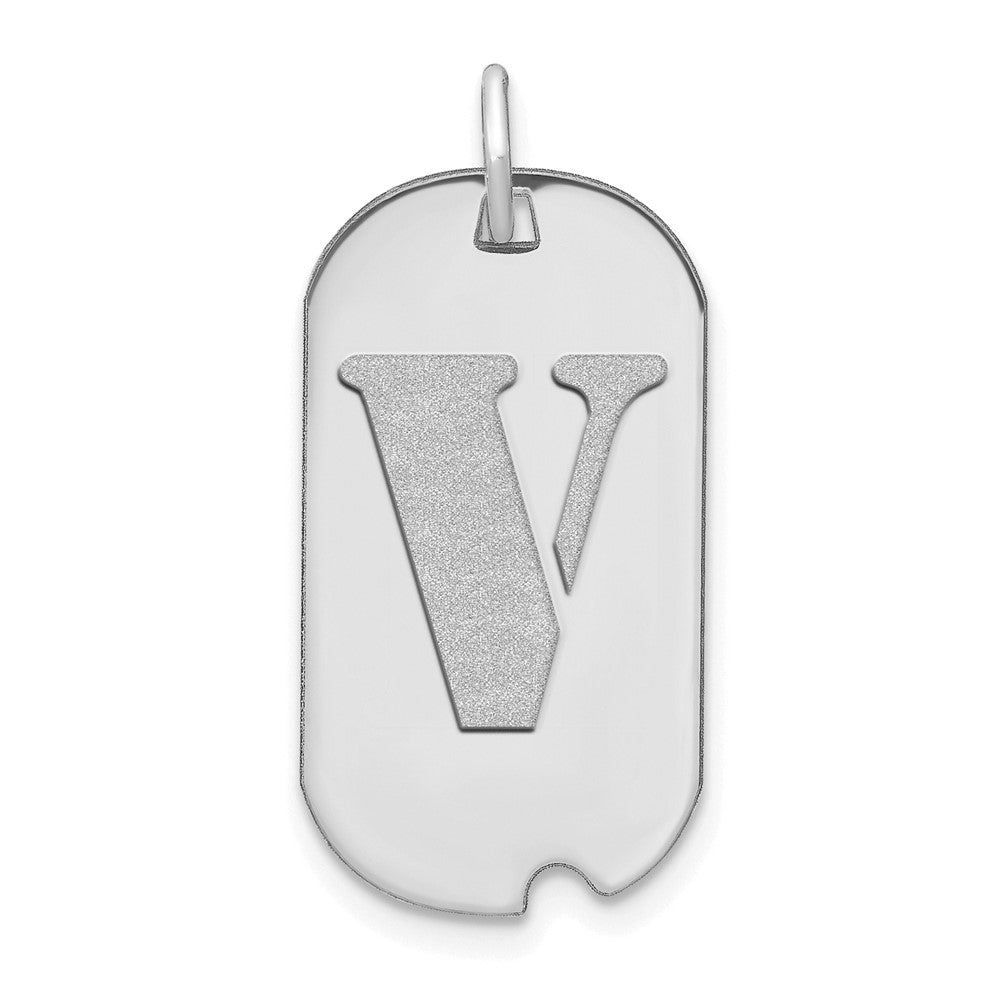 14k White Goldw Polished Letter V Initial Dog Tag Pendant