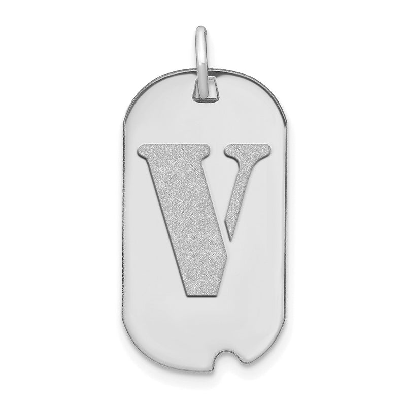 14k White Goldw Polished Letter V Initial Dog Tag Pendant