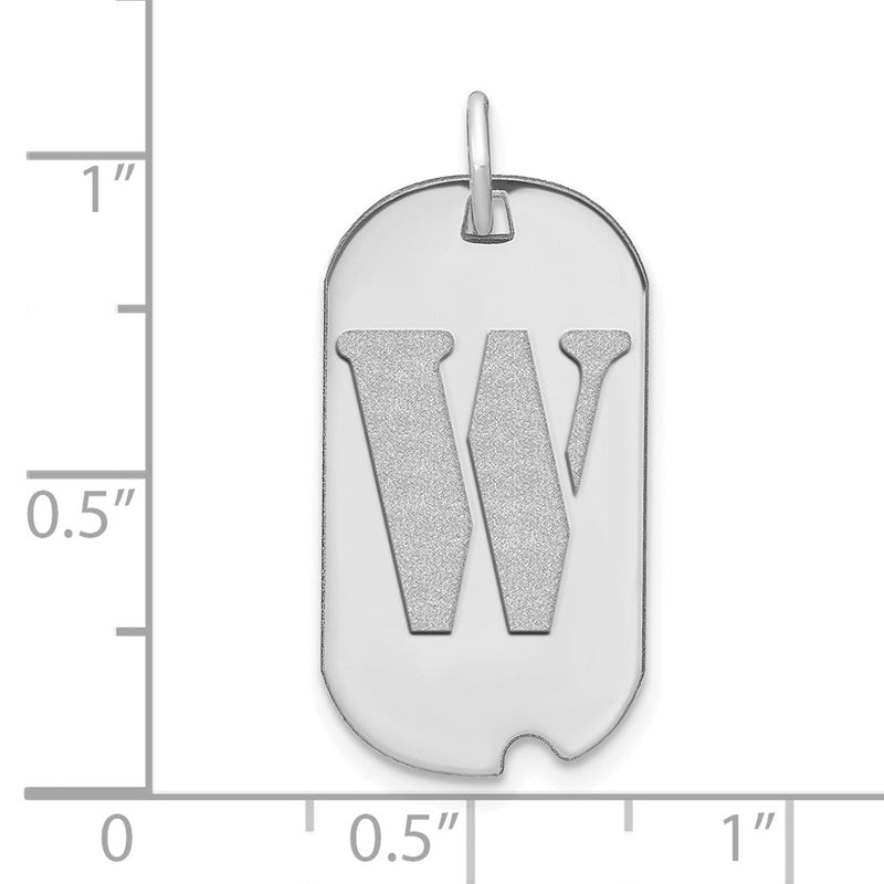 14k White Goldw Polished Letter W Initial Dog Tag Pendant