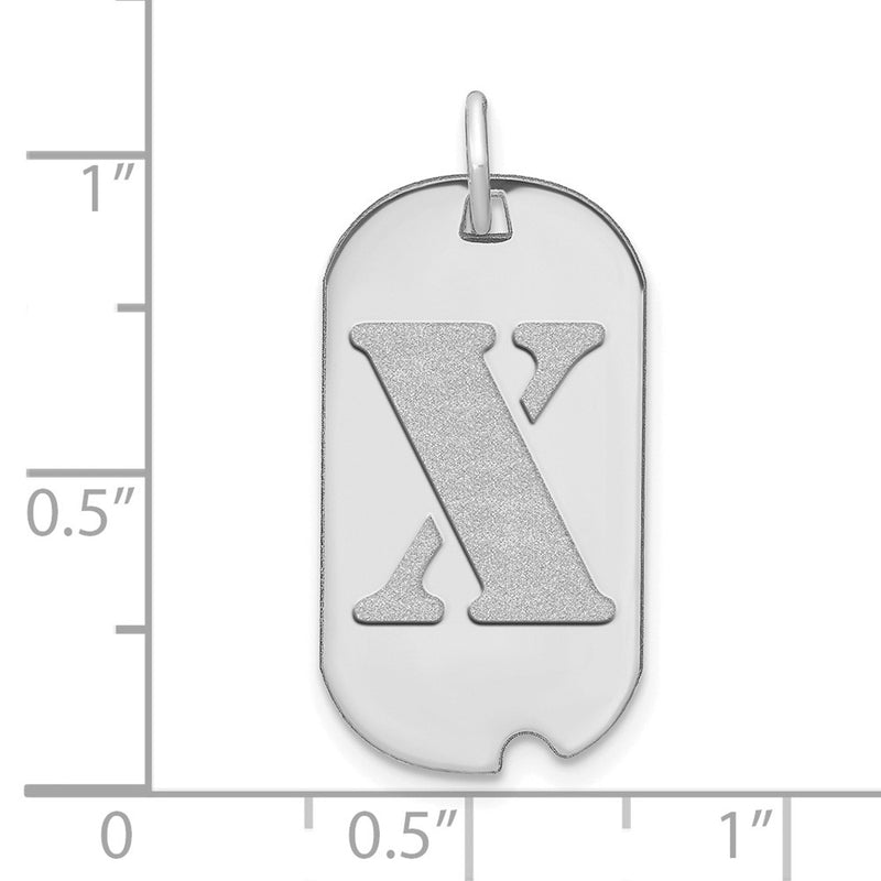 14k White Goldw Polished Letter X Initial Dog Tag Pendant