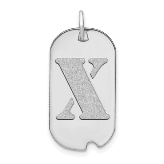 14k White Goldw Polished Letter X Initial Dog Tag Pendant