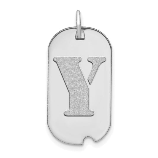 14k White Goldw Polished Letter Y Initial Dog Tag Pendant