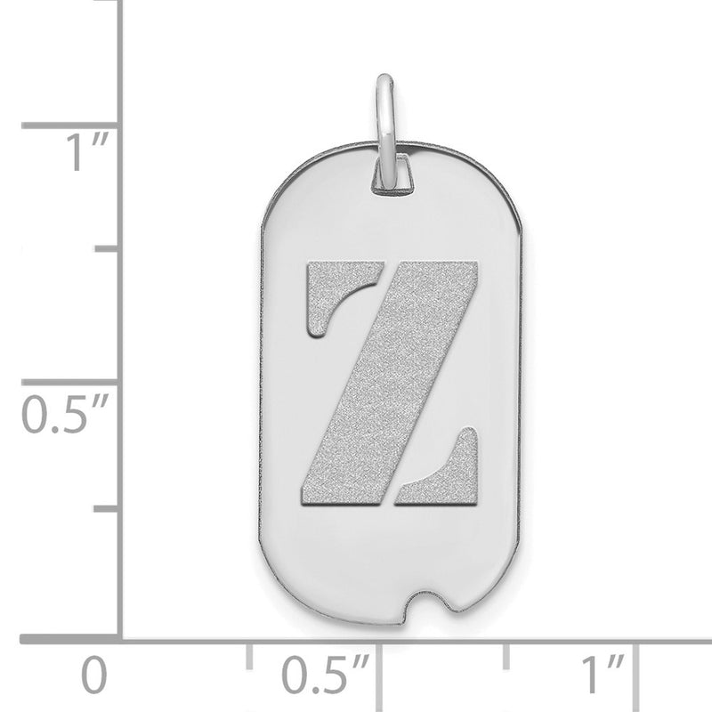 14k White Goldw Polished Letter Z Initial Dog Tag Pendant