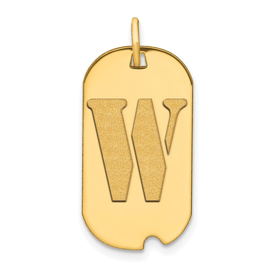 14k Yellow Gold Polished Letter W Initial Dog Tag Pendant