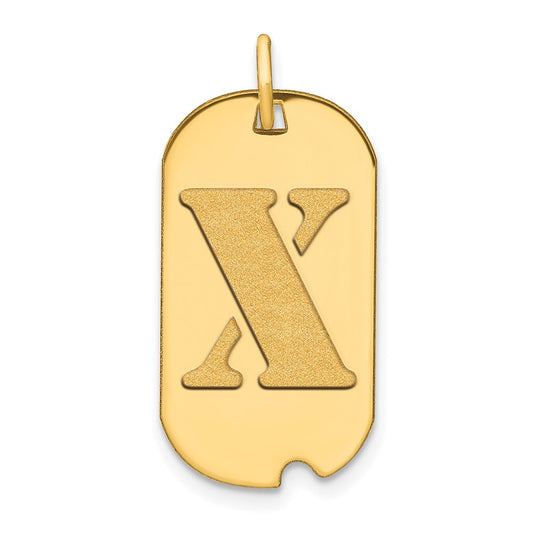 14k Yellow Gold Polished Letter X Initial Dog Tag Pendant