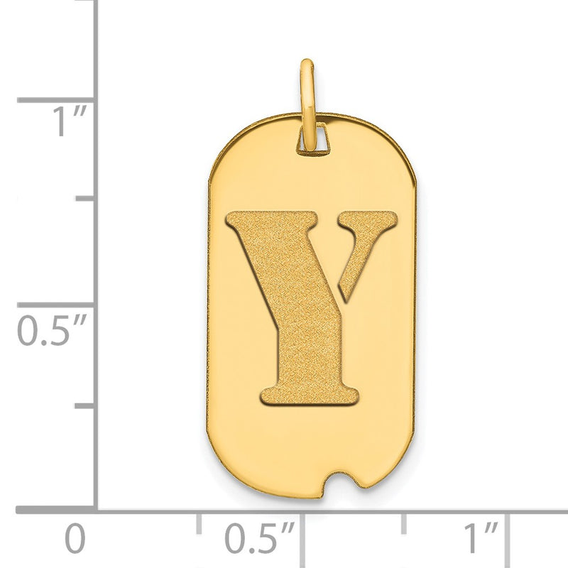 14k Yellow Gold Polished Letter Y Initial Dog Tag Pendant