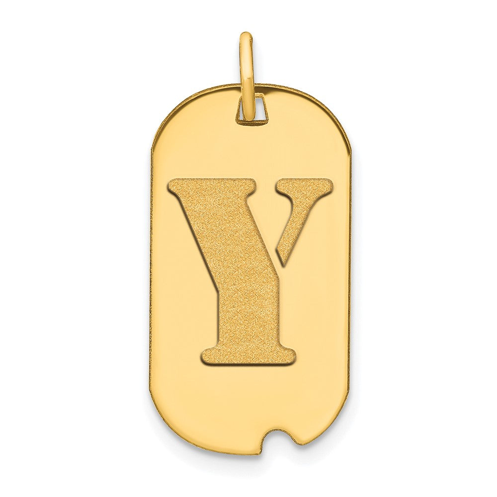 14k Yellow Gold Polished Letter Y Initial Dog Tag Pendant