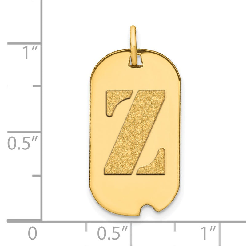 14k Yellow Gold Polished Letter Z Initial Dog Tag Pendant