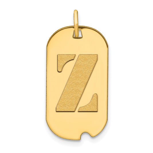 14k Yellow Gold Polished Letter Z Initial Dog Tag Pendant