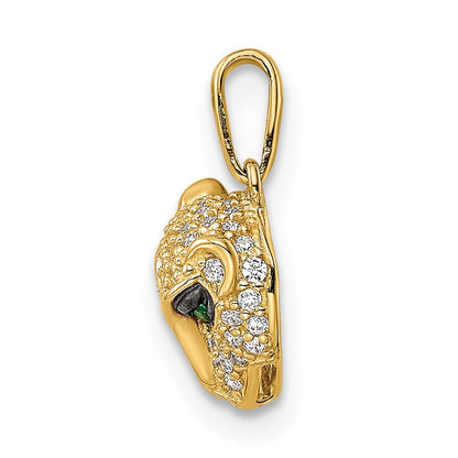 14k Yellow Gold Polished Green & White CZ Lioness Head Pendant