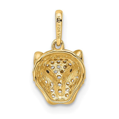 14k Yellow Gold Polished Green & White CZ Lioness Head Pendant