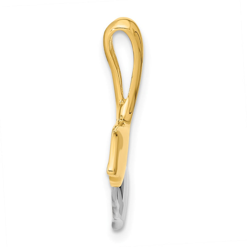 14k Yellow & Rhodium Gold w/White Rhodium Polished Whale Tail Slide