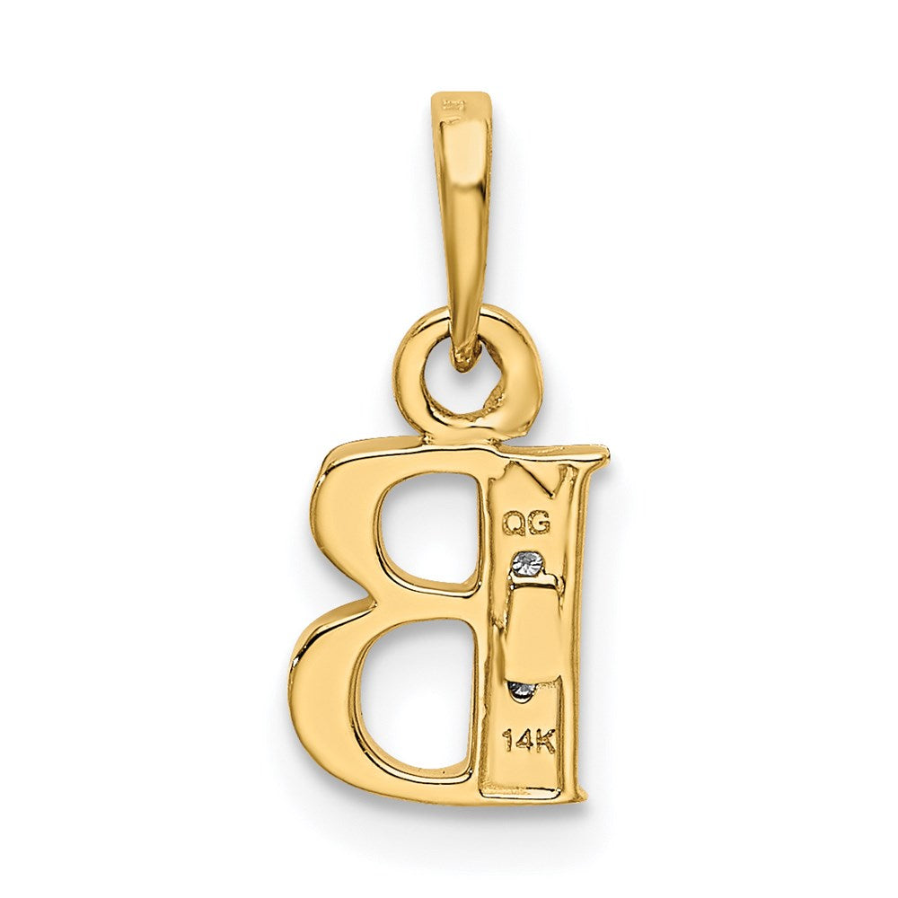 14k and Rhodium Polished .01ct Diamond Initial B Pendant